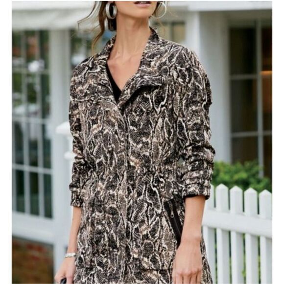 Soft Surroundings Gorgeous Viper Print Nylon Zip Front  Windbreaker Raincoat L - Picture 1 of 9